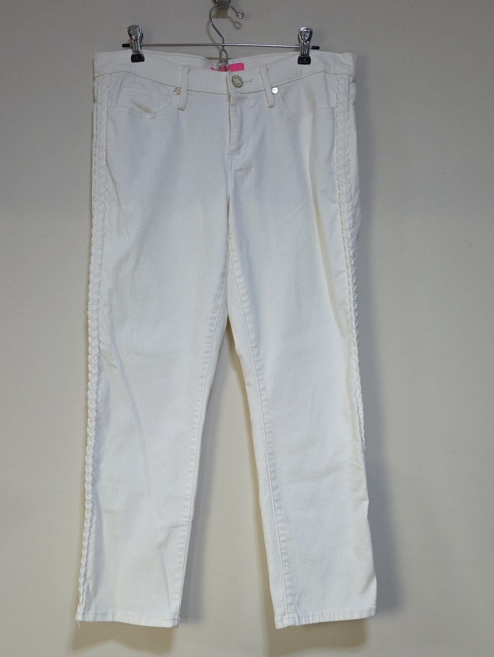 LILLY PULITZER South Ocean Slim Crop Braided Side Pants in Resort White -Sz 12